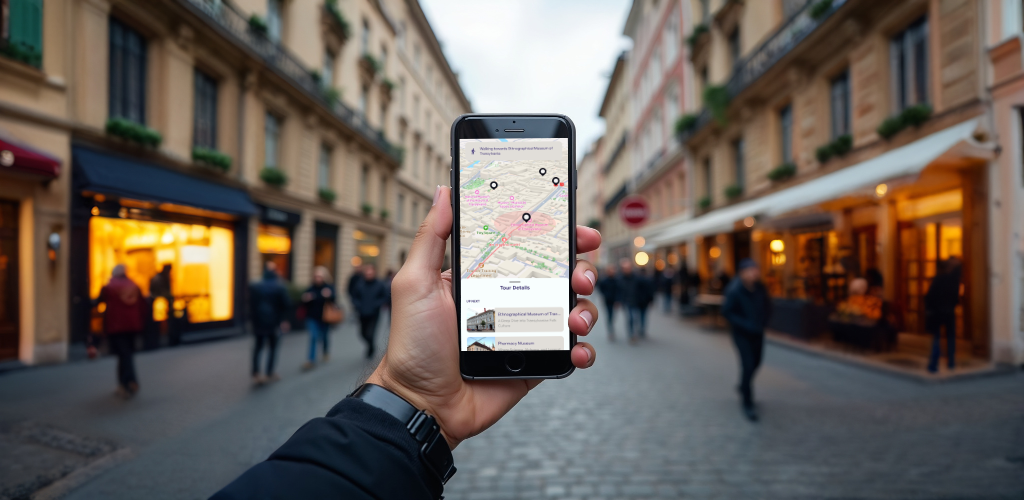 AlfaTrek mobile app by City Scroller used to guide traveler through a touristic city